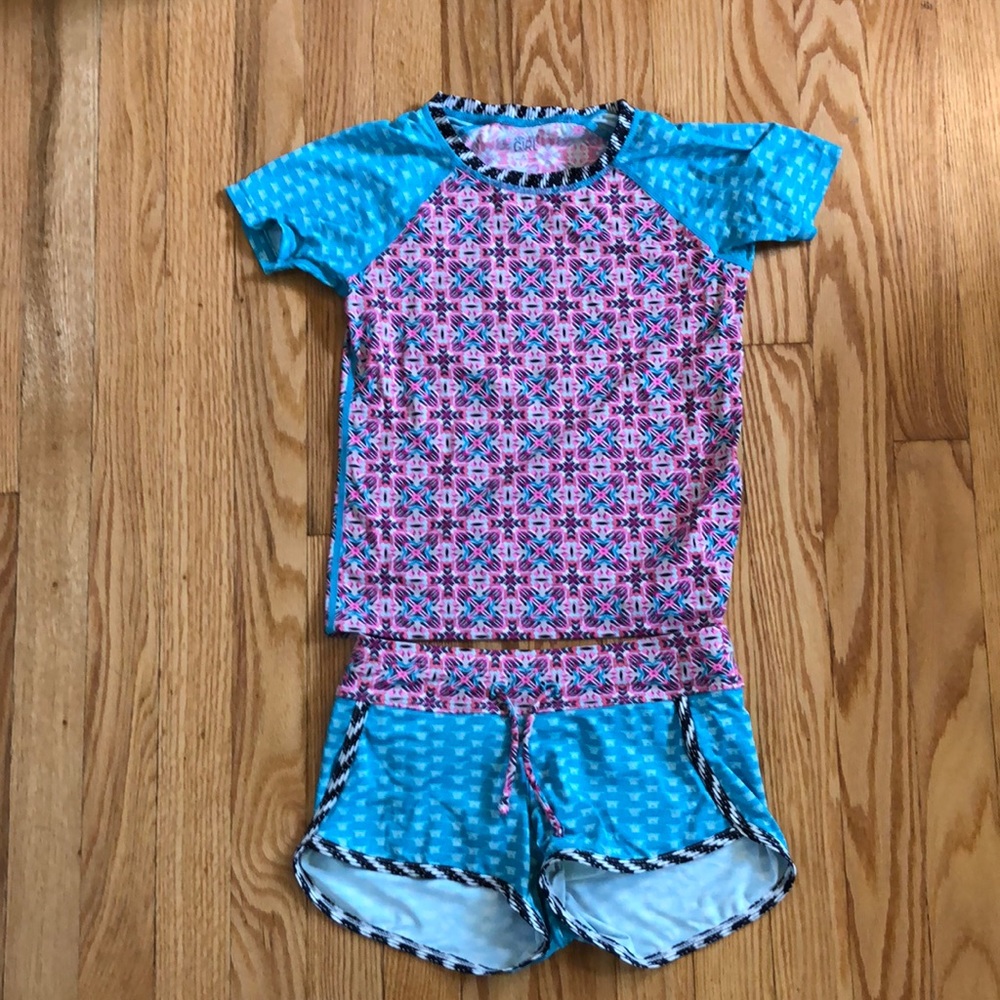 Athleta Girl swim shirt and shorts small/7